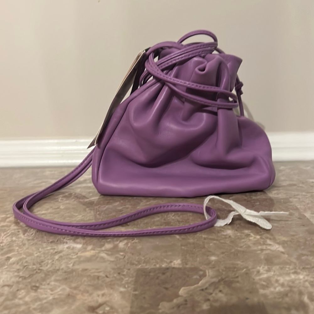 Zara real leather mini drawstring bag